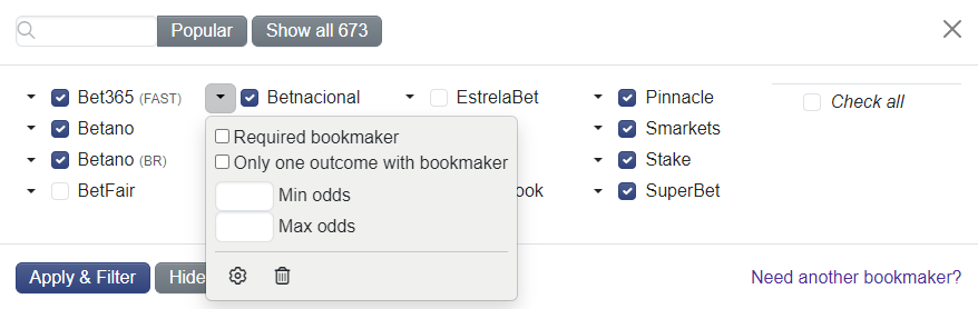 Liste personnelle des bookmakers
