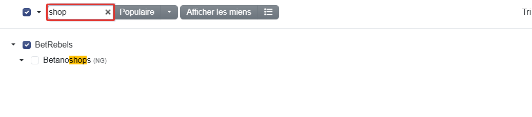 Un champ de recherche dans la liste des bookmakers