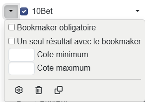 Menu déroulant du bookmaker