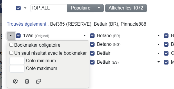 Liste personnelle des bookmakers