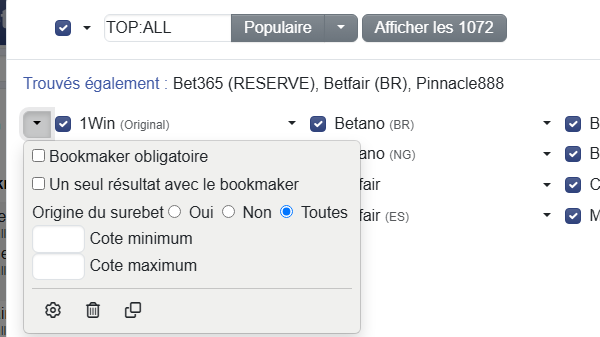 Liste personnelle de bookmakers