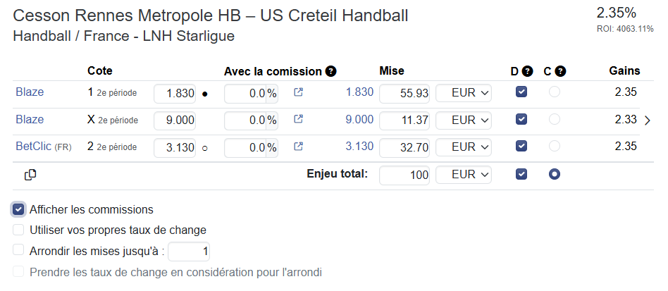 Calculateur de surebets