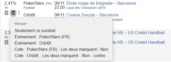 Options à cacher