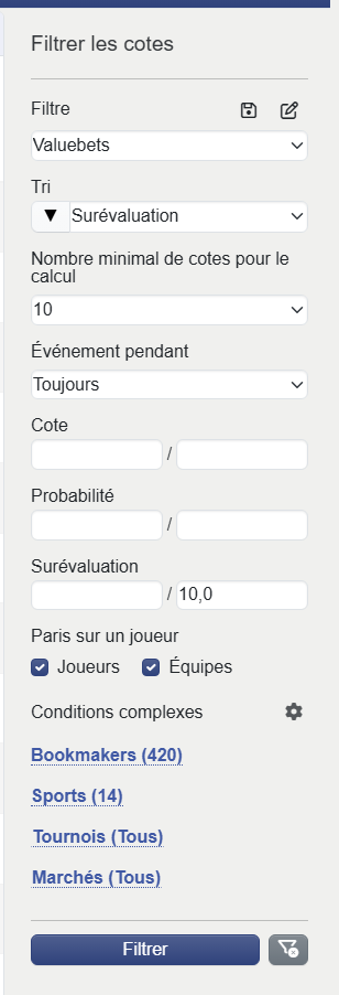 Valuebets filter